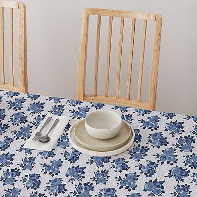 Square Tablecloth, 100% Polyester, 70x70", Blue Floral & Dots