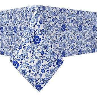 Rectangular Tablecloth, 100% Cotton, 60x120", Watercolor Flowers on Vines Blue