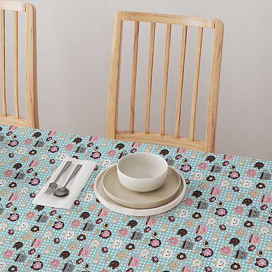 Rectangular Tablecloth, 100% Cotton, 52x104", Cat Lovers Mugs & Donuts