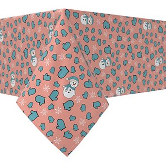 Rectangular Tablecloth, 100% Cotton, 60x84", Cute Winter Snowmen and Mittens