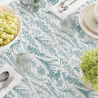 Square Tablecloth, 100% Cotton, 52x52", Green Garden Flowers
