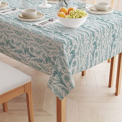 Square Tablecloth, 100% Cotton, 52x52", Green Garden Flowers