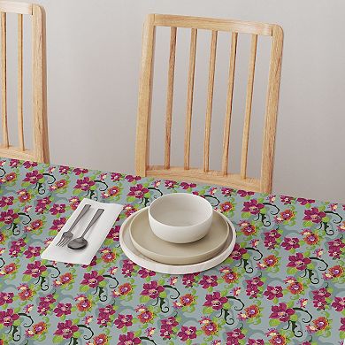 Rectangular Tablecloth, 100% Cotton, 52x120", Tropical Flower Pattern