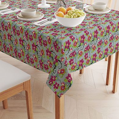 Rectangular Tablecloth, 100% Cotton, 52x120", Tropical Flower Pattern
