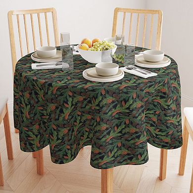 Round Tablecloth, 100% Polyester, 60" Round, Fir Branches and Green Pines