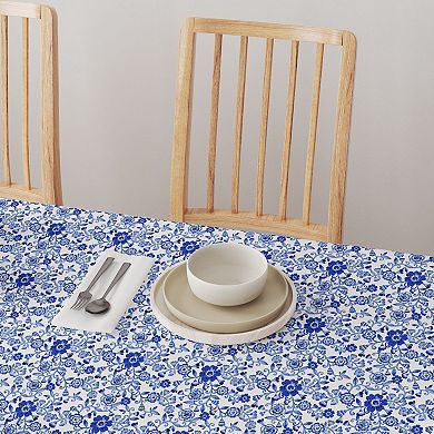 Rectangular Tablecloth, 100% Polyester, 60x84", Watercolor Flowers on Vines Blue