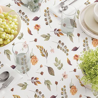 Round Tablecloth, 100% Polyester, 60" Round, Falling Leaves & Flowers