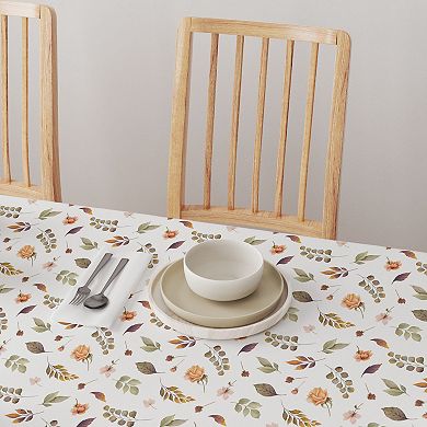 Round Tablecloth, 100% Polyester, 60" Round, Falling Leaves & Flowers