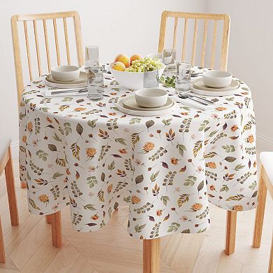 Round Tablecloth, 100% Polyester, 60" Round, Falling Leaves & Flowers