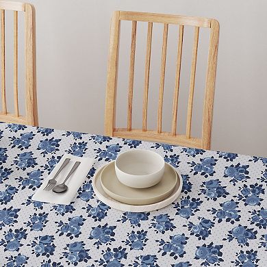 Rectangular Tablecloth, 100% Cotton, 52x120", Blue Floral & Dots