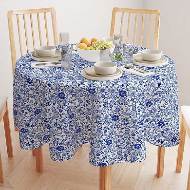 Round Tablecloth, 100% Polyester, 70" Round, Watercolor Flowers on Vines Blue