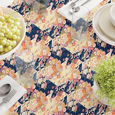 Rectangular Tablecloth, 100% Cotton, 60x104", Japanese Flower Pattern
