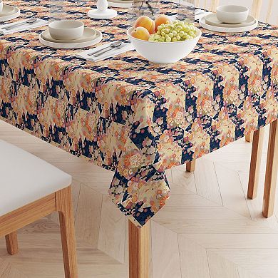 Rectangular Tablecloth, 100% Cotton, 60x104", Japanese Flower Pattern