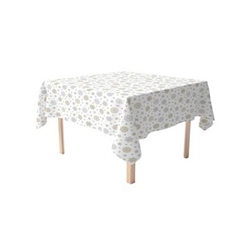 Square Tablecloth, 100% Cotton, 52x52", Gold and Silver Snowflakes
