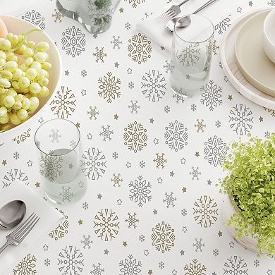 Square Tablecloth, 100% Cotton, 52x52", Gold and Silver Snowflakes