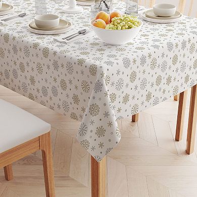 Square Tablecloth, 100% Cotton, 52x52", Gold and Silver Snowflakes