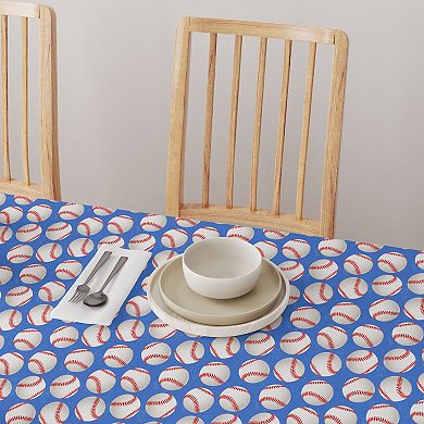 Round Tablecloth, 100% Polyester, 70" Round, Baseballs Blue