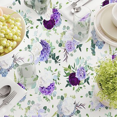Round Tablecloth, 100% Polyester, 90" Round, Purple & White Hydrangeas