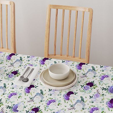 Round Tablecloth, 100% Polyester, 90" Round, Purple & White Hydrangeas