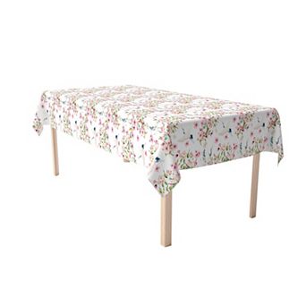 Rectangular Tablecloth, 100% Cotton, 52x84", Cranes & Pink Flowers