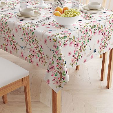 Rectangular Tablecloth, 100% Cotton, 52x84", Cranes & Pink Flowers