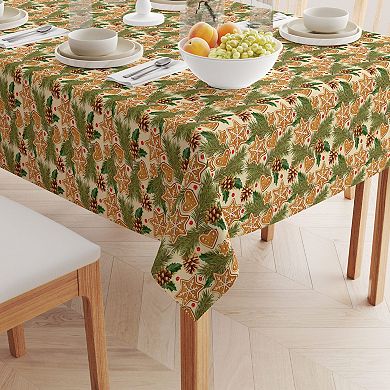 Rectangular Tablecloth, 100% Cotton, 52x104", Holiday Gingerbread Cookies & Pinecones