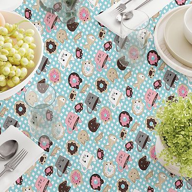 Square Tablecloth, 100% Polyester, 70x70", Cat Lovers Mugs & Donuts