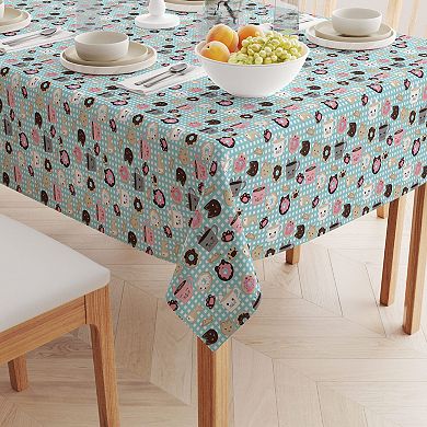 Square Tablecloth, 100% Polyester, 70x70", Cat Lovers Mugs & Donuts