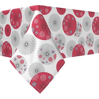 Rectangular Tablecloth, 100% Cotton, 52x120", Red Japanese Umbrella Design