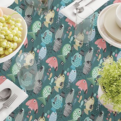 Round Tablecloth, 100% Polyester, 70" Round, Abstract Fish