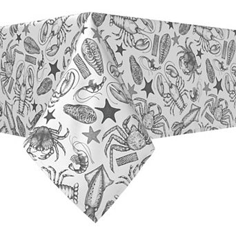 Rectangular Tablecloth, 100% Cotton, 60x120", Seafood Sketch