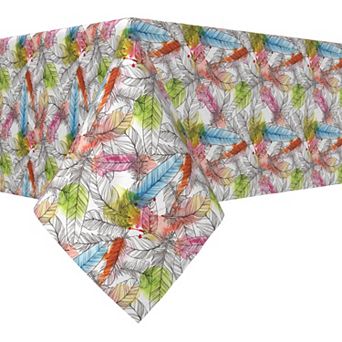 Rectangular Tablecloth, 100% Polyester, 60x104", Drawn Feathers with Watercolor Spots