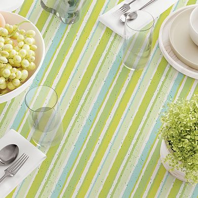 Round Tablecloth, 100% Polyester, 60" Round, Green Stripes & Ink Splatter