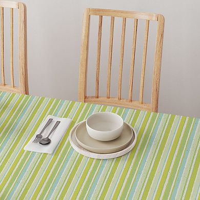 Round Tablecloth, 100% Polyester, 60" Round, Green Stripes & Ink Splatter