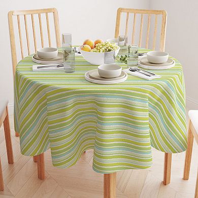 Round Tablecloth, 100% Polyester, 60" Round, Green Stripes & Ink Splatter