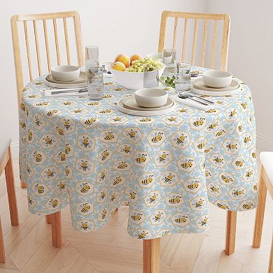 Round Tablecloth, 100% Polyester, 70" Round, Cartoon Honeycomb Bees