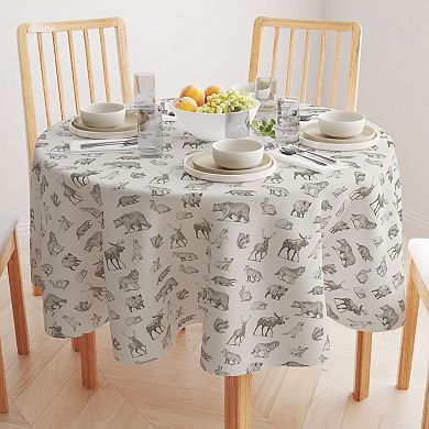 Round Tablecloth, 100% Polyester, 70" Round, Hand Drawn Wild Animals