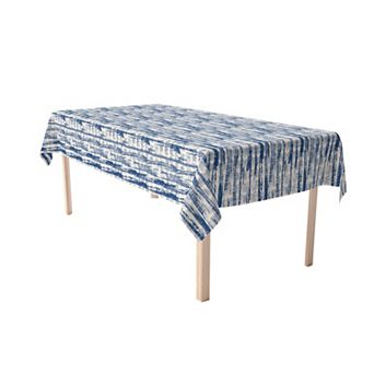 Rectangular Tablecloth, 100% Cotton, 60x84", Blue Batik Stripe