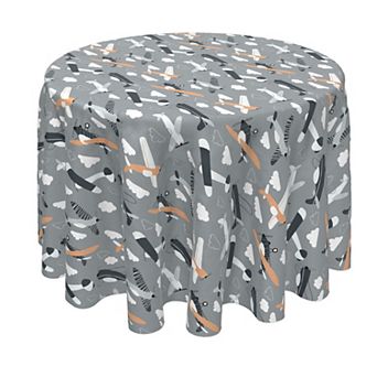 Round Tablecloth, 100% Polyester, 70" Round, Retro Planes in the Sky
