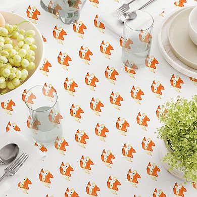 Square Tablecloth, 100% Cotton, 52x52", Hand Drawn Foxes