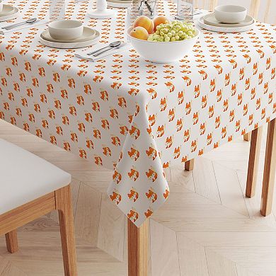 Square Tablecloth, 100% Cotton, 52x52", Hand Drawn Foxes