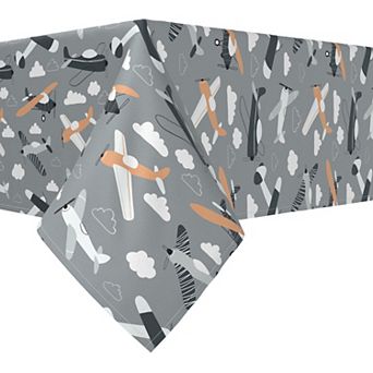 Rectangular Tablecloth, 100% Cotton, 60x104", Retro Planes in the Sky
