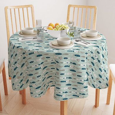 Round Tablecloth, 100% Polyester, 60" Round, Doodle Fishes