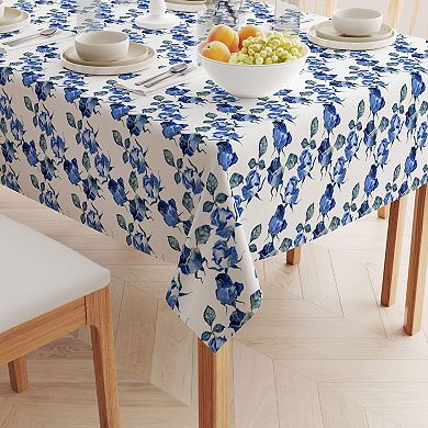 Square Tablecloth, 100% Polyester, 54x54", Blue Watercolor Roses