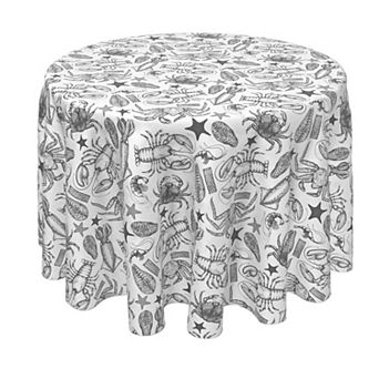 Round Tablecloth, 100% Polyester, 70" Round, Seafood Skectch