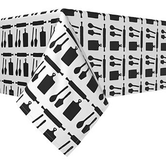 Rectangular Tablecloth, 100% Cotton, 52x84", Kitchen Icons Black