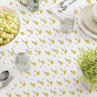 Round Tablecloth, 100% Polyester, 60" Round, Hand Drawn Yellow Tulips