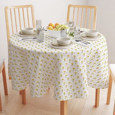 Round Tablecloth, 100% Polyester, 60" Round, Hand Drawn Yellow Tulips
