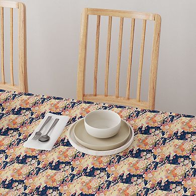 Rectangular Tablecloth, 100% Cotton, 52x120", Japanese Flower Pattern