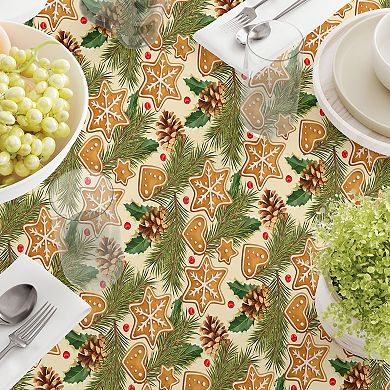 Square Tablecloth, 100% Polyester, 70x70", Holiday Gingerbread Cookies & Pinecones
